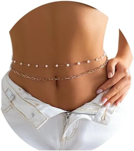 Bikini Belly Chain Beach Body Jewerly Sexy Summer Sequin metal Belly Chain for Women MultiLayer Body Chain Waist Chain (Silver 2)