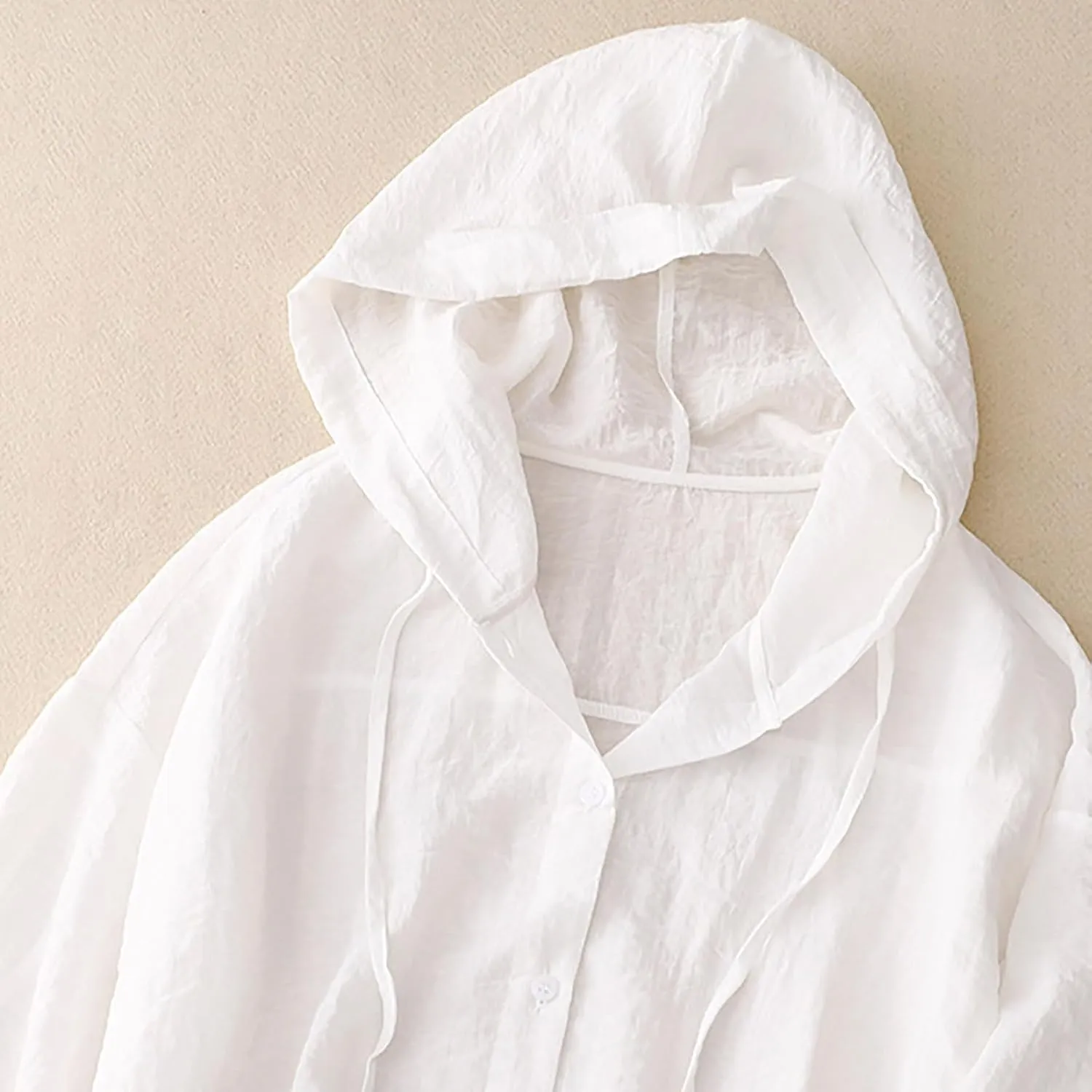 Binmer Women's Linen Sun Protection Hoodie Jacket Lightweight Long Sleeve Shirt Oversized Loose Breathable Hooded Cover Ups