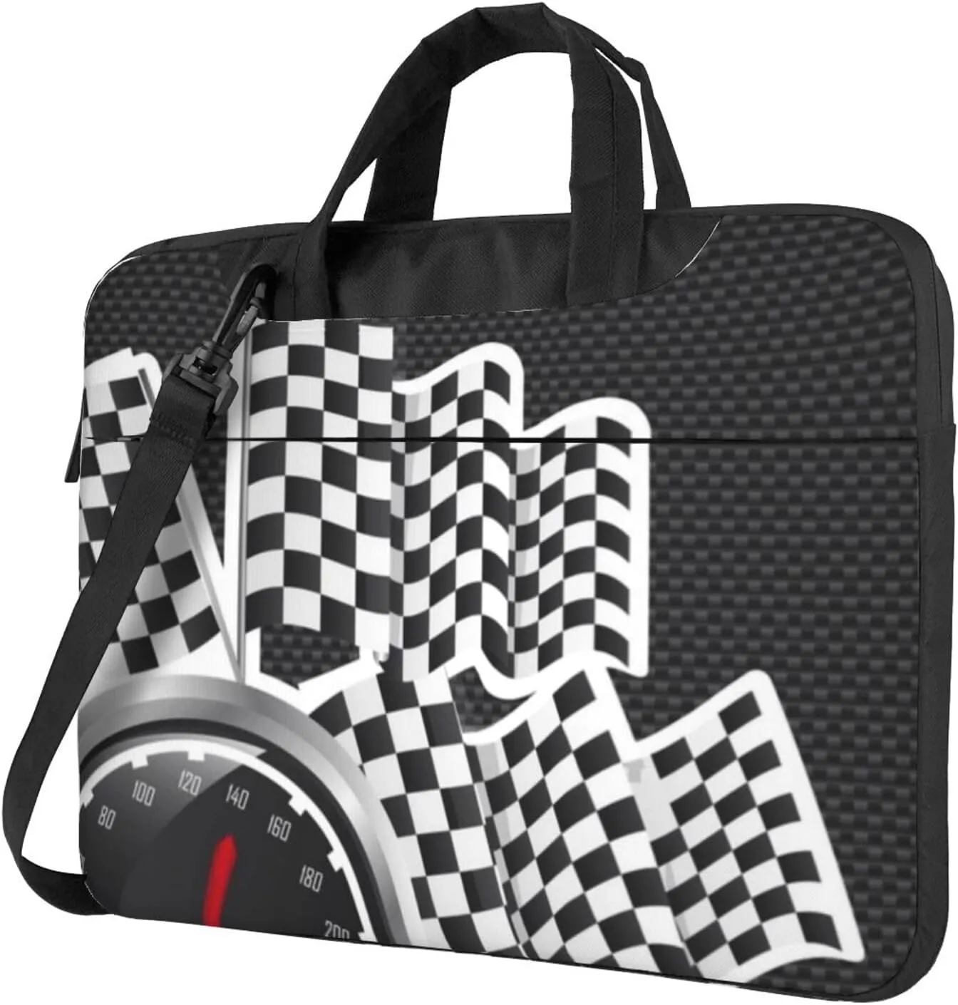 Black And White Checkered Flag Practical 13-15.6 Inch Laptop Bag For Man And Women, Computer Messenger Bag, Trendy Shoulder Strap Design