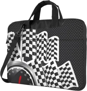 Black And White Checkered Flag Practical 13-15.6 Inch Laptop Bag For Man And Women, Computer Messenger Bag, Trendy Shoulder Strap Design