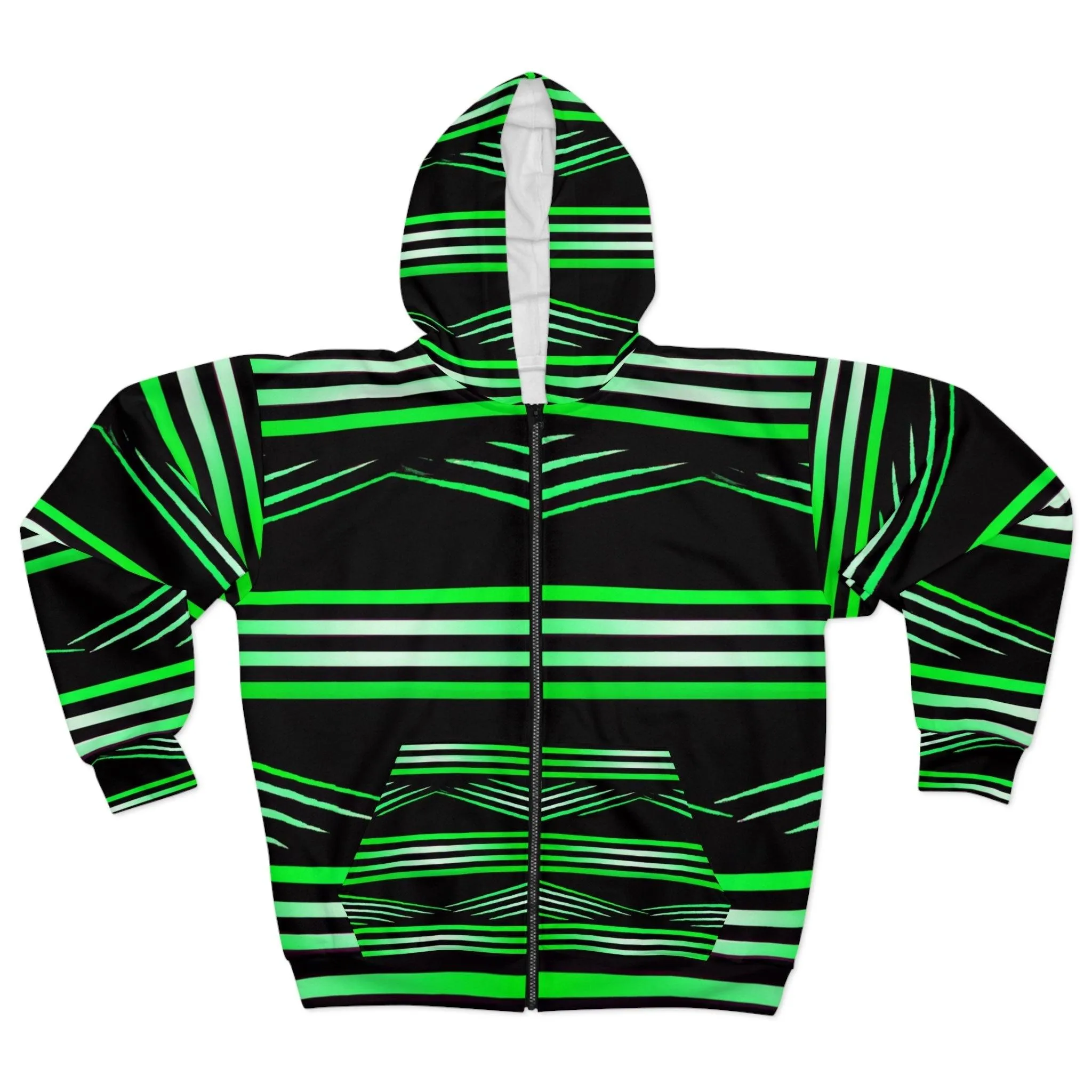 Black Green White Unisex Zip Hoodie