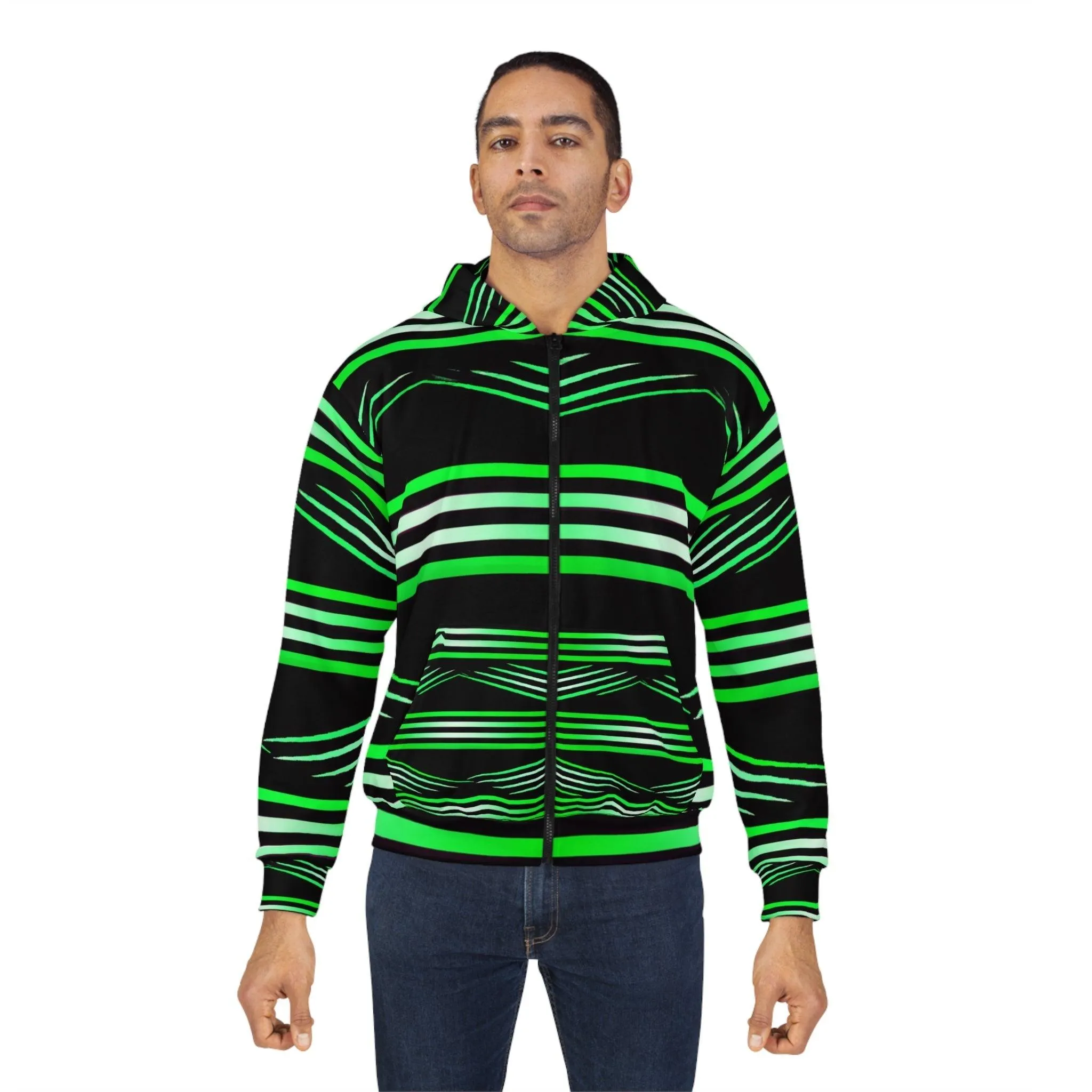 Black Green White Unisex Zip Hoodie