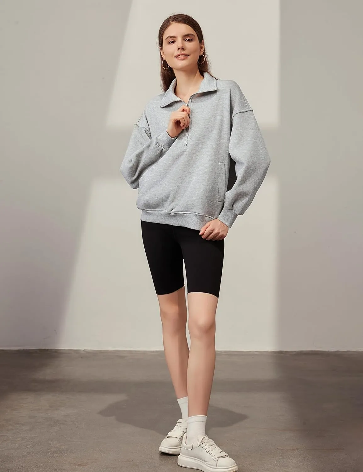 Blooming Jelly Womens Oversized Quarter Zip Cute Sweatshirt Lapel Cozy Fleece Trendy Thumb Hole Pullover