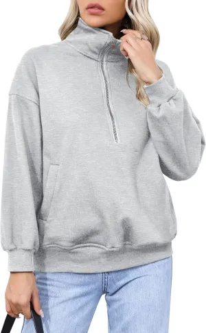 Blooming Jelly Womens Oversized Quarter Zip Cute Sweatshirt Lapel Cozy Fleece Trendy Thumb Hole Pullover