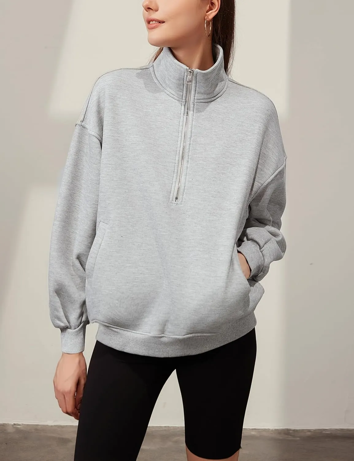Blooming Jelly Womens Oversized Quarter Zip Cute Sweatshirt Lapel Cozy Fleece Trendy Thumb Hole Pullover