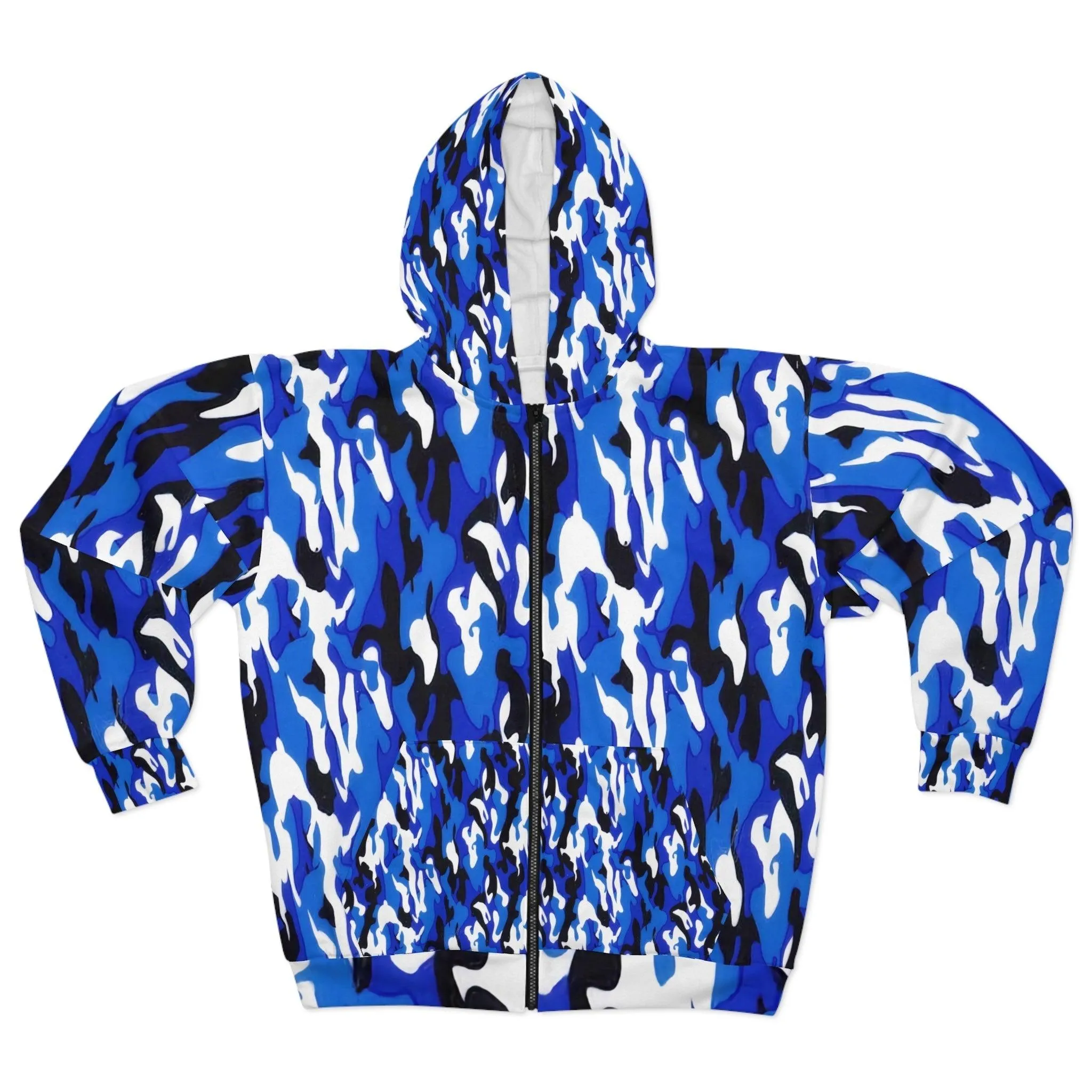 Blue Black White Camo Unisex Zip Hoodie