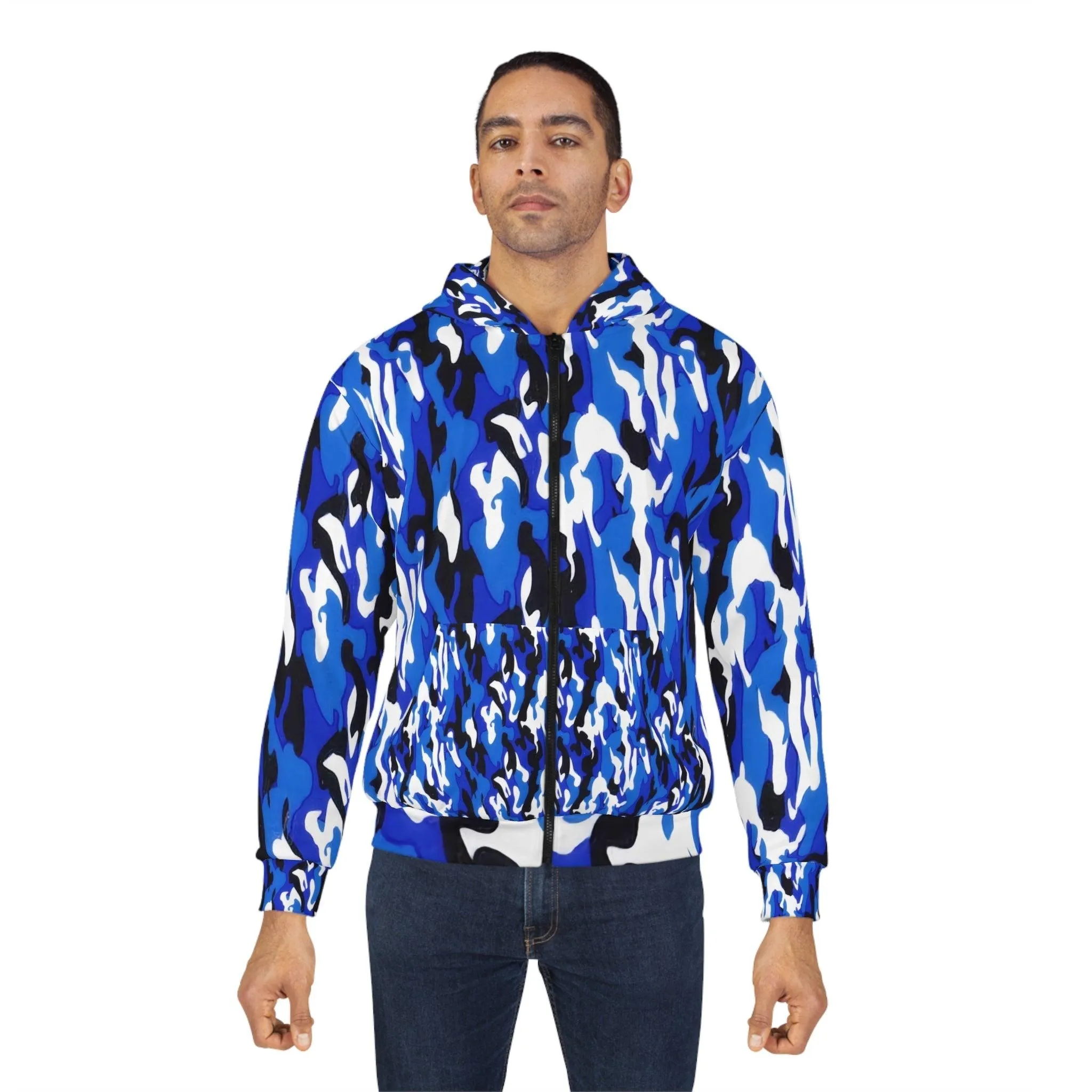 Blue Black White Camo Unisex Zip Hoodie