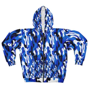 Blue Black White Camo Unisex Zip Hoodie