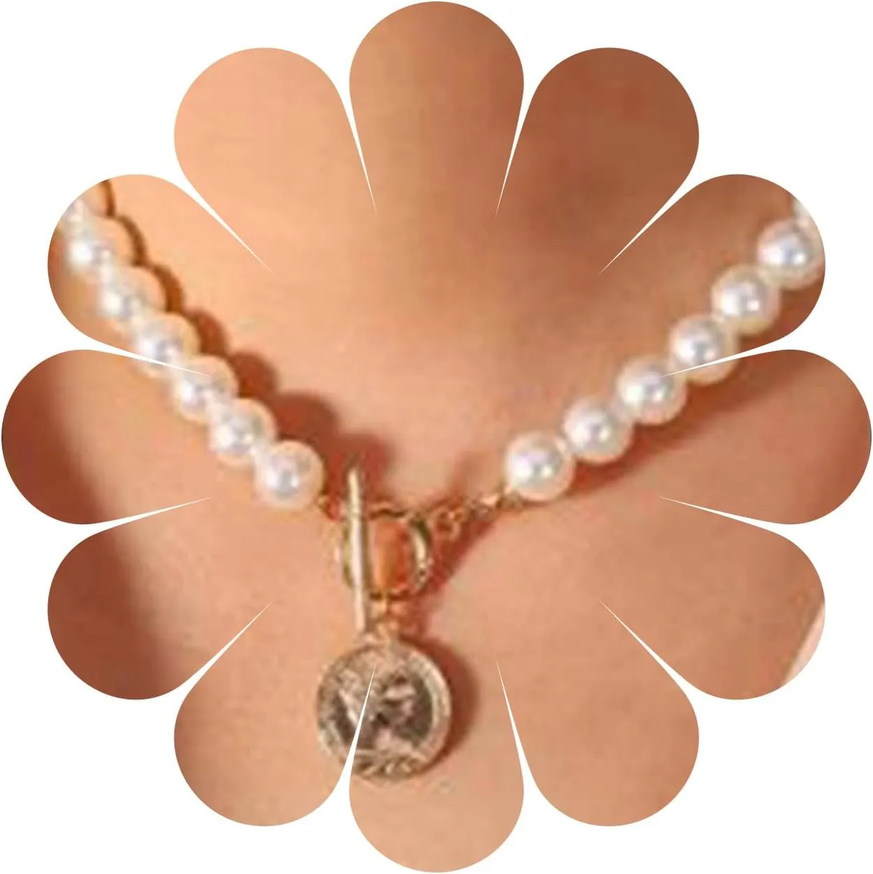 Boho Coin Pearl Choker Necklace Vintage Pearl Chain Necklace Gold Medallion Pendant Necklace Toggle Bar Necklace Chain Jewelry for Women