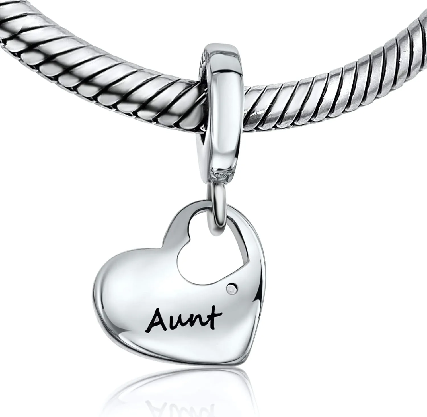 BOLENVI Love Family Heart 925 Sterling Silver Pendant Charm Bead For Pandora & Similar Charm Bracelets or Necklaces (Aunt)