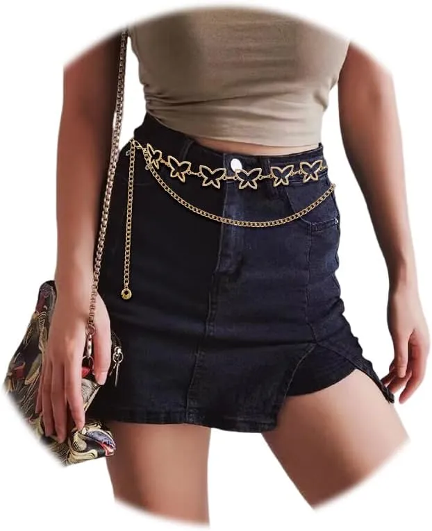 Butterfly Chain Belt Layered Women Gold Silver Waist Chain Fashion Body Chains Jewelry for Dress Belly Chain
