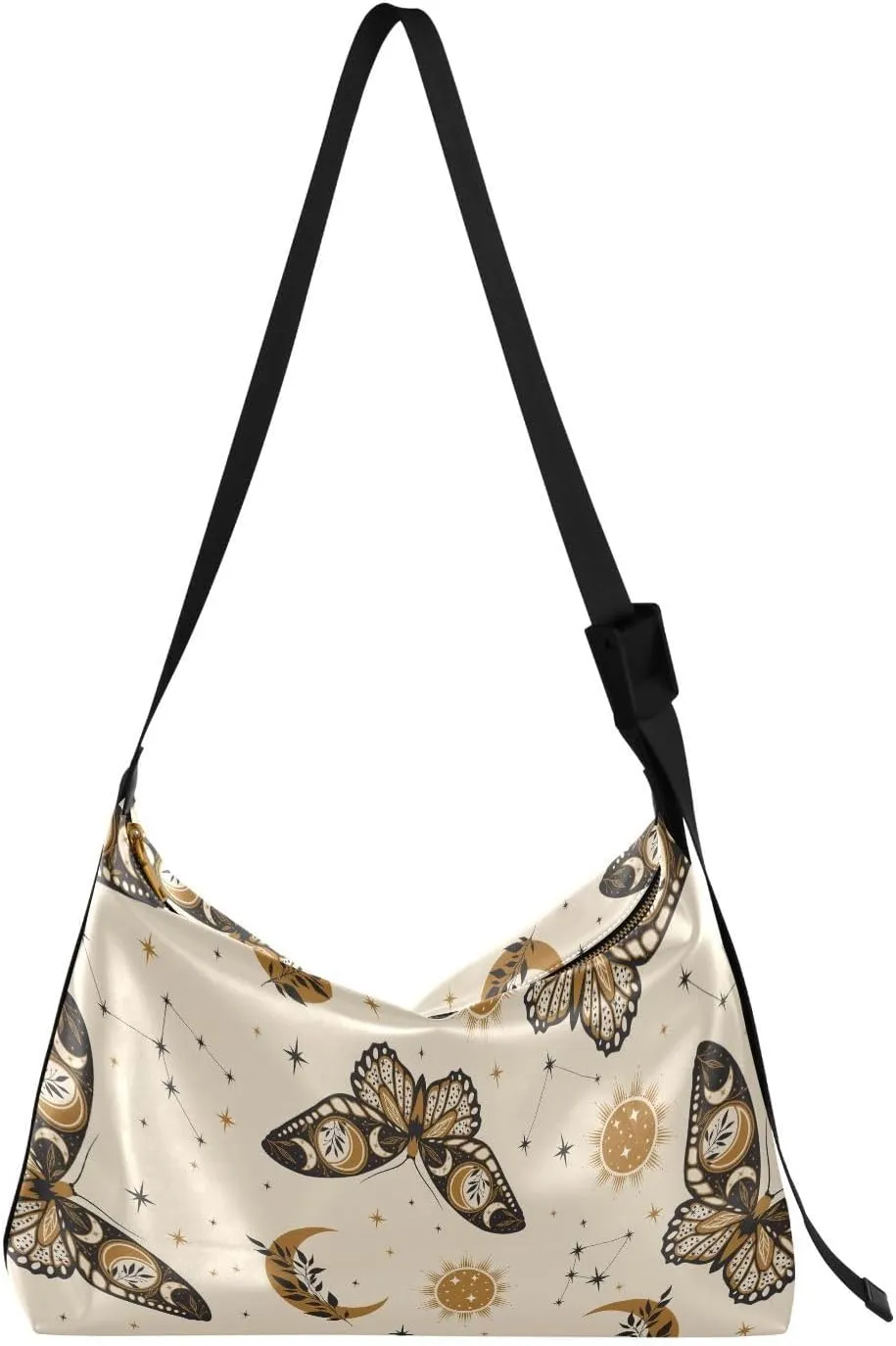 Butterfly Sun Moon Magic Hobo Crossbody Bags for Women Leather Large Shoulder Bag Cross Body Ethnic Zodiac Trendy Womens Tote Bags Handbag for Travel Shopping