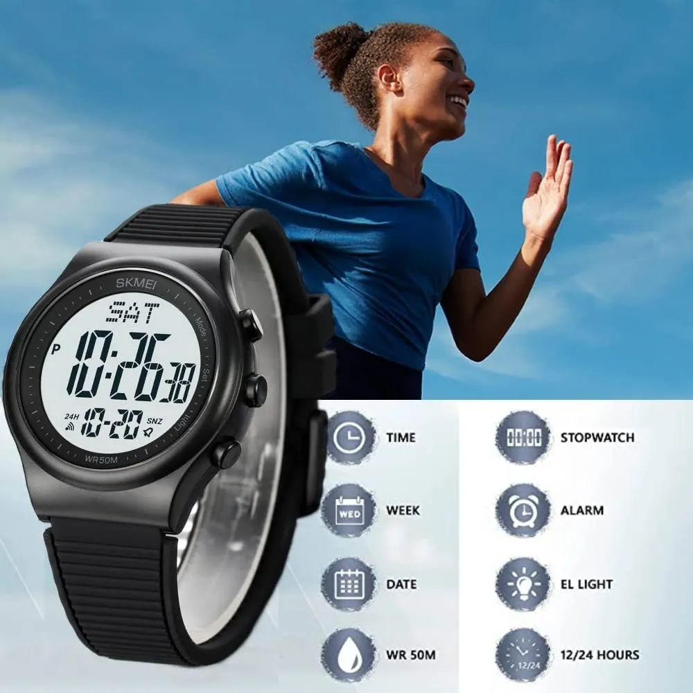 CakCity Digital Watch for Women Waterproof Stopwatch Sports Watches for Mens and Womens Unisex Outdoor Rubber Strap Multifunction Wristwatch with Luminous Display