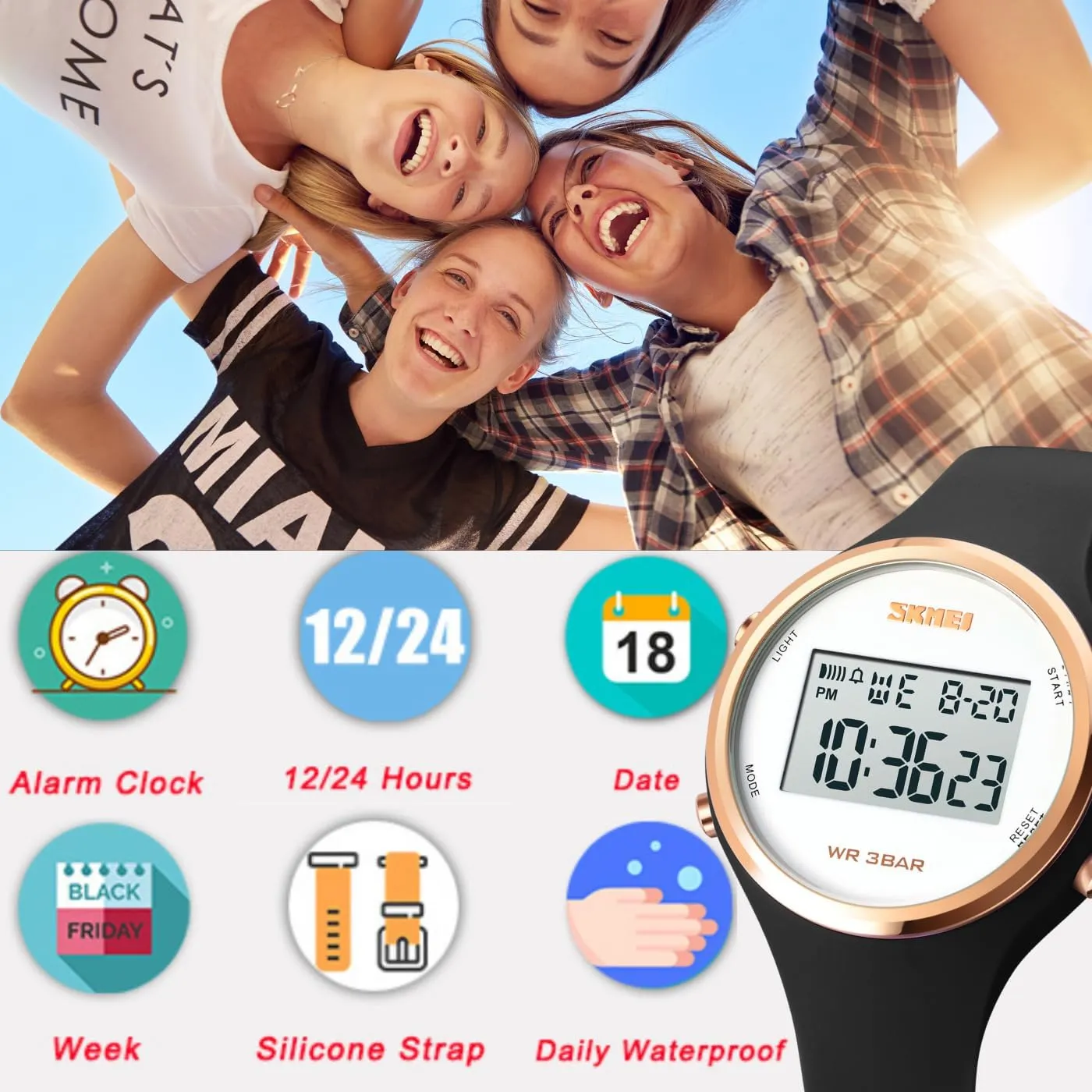 CakCity Digital Watch for Women Waterproof Stopwatch Sports Watches for Mens and Womens Unisex Wristwatch with Luminous Display
