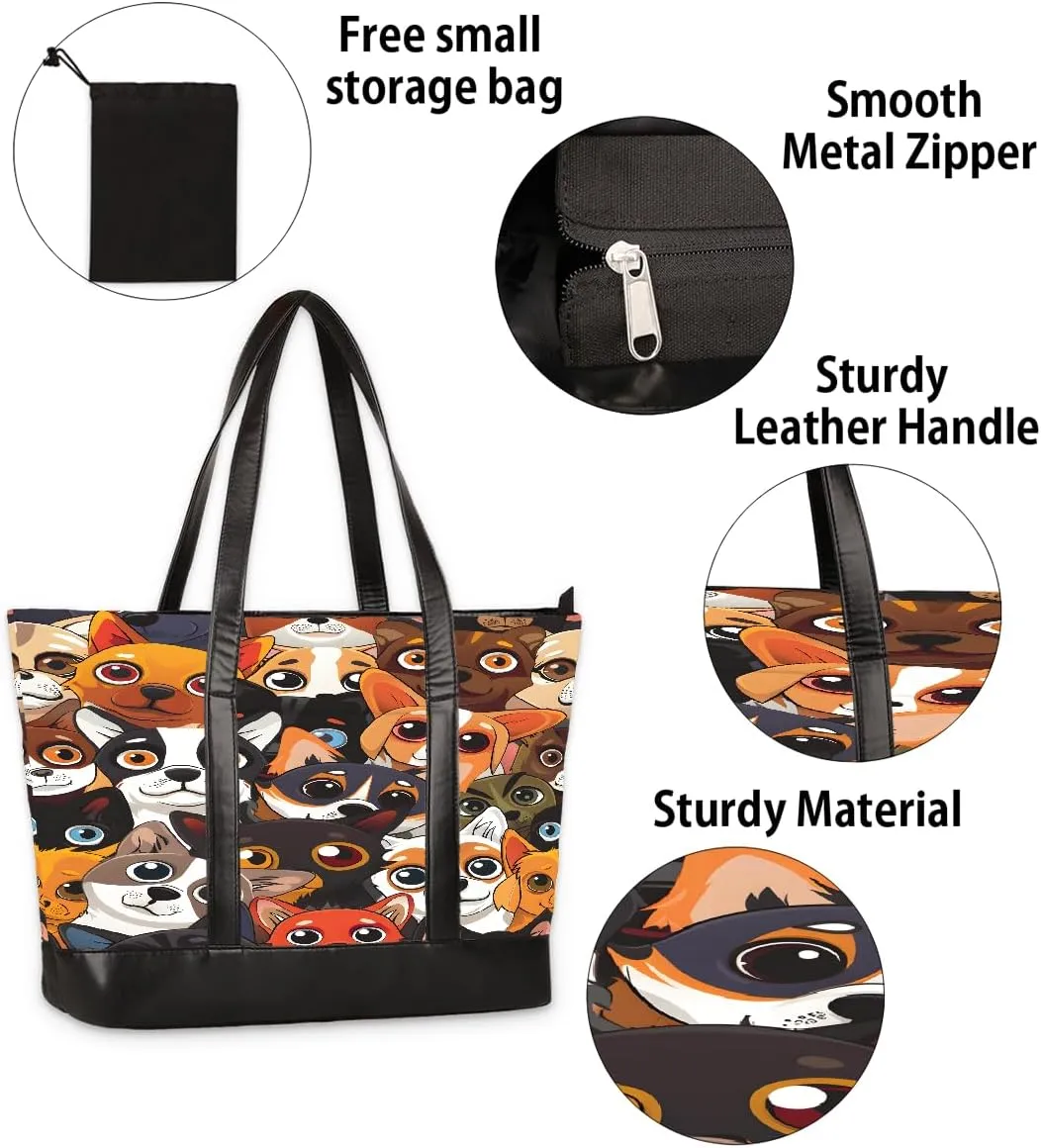 Canvas Laptop Tote Bag for Women Animal Eyes Cute 15.6 Inch Large Capacity Computer Bag