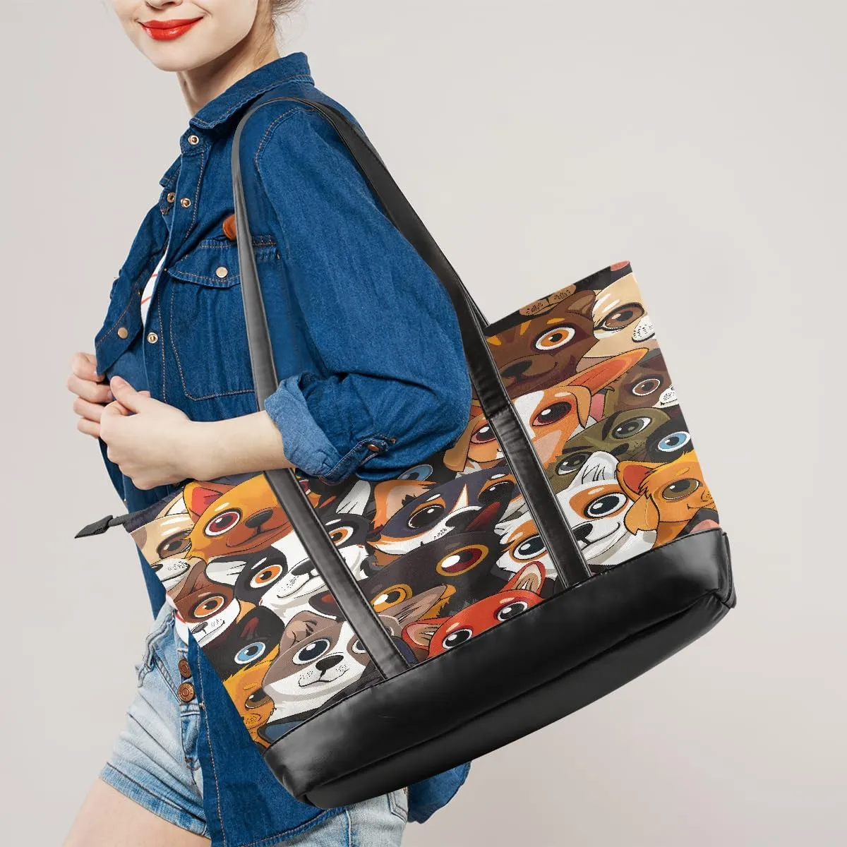 Canvas Laptop Tote Bag for Women Animal Eyes Cute 15.6 Inch Large Capacity Computer Bag