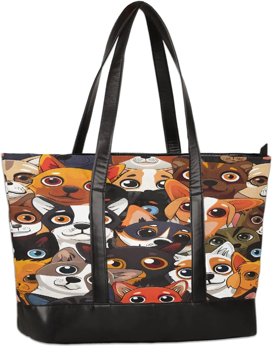 Canvas Laptop Tote Bag for Women Animal Eyes Cute 15.6 Inch Large Capacity Computer Bag