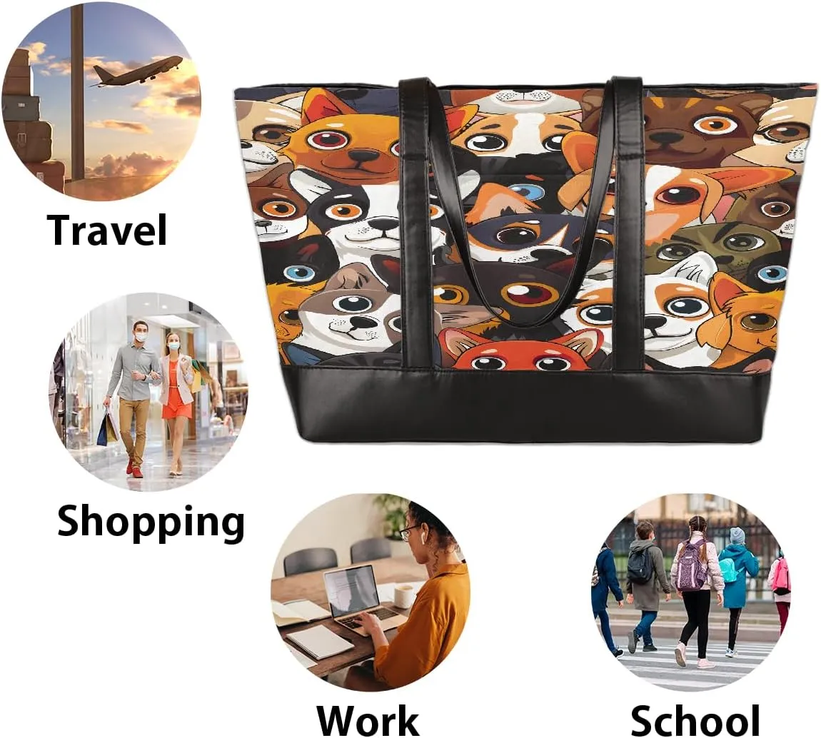 Canvas Laptop Tote Bag for Women Animal Eyes Cute 15.6 Inch Large Capacity Computer Bag