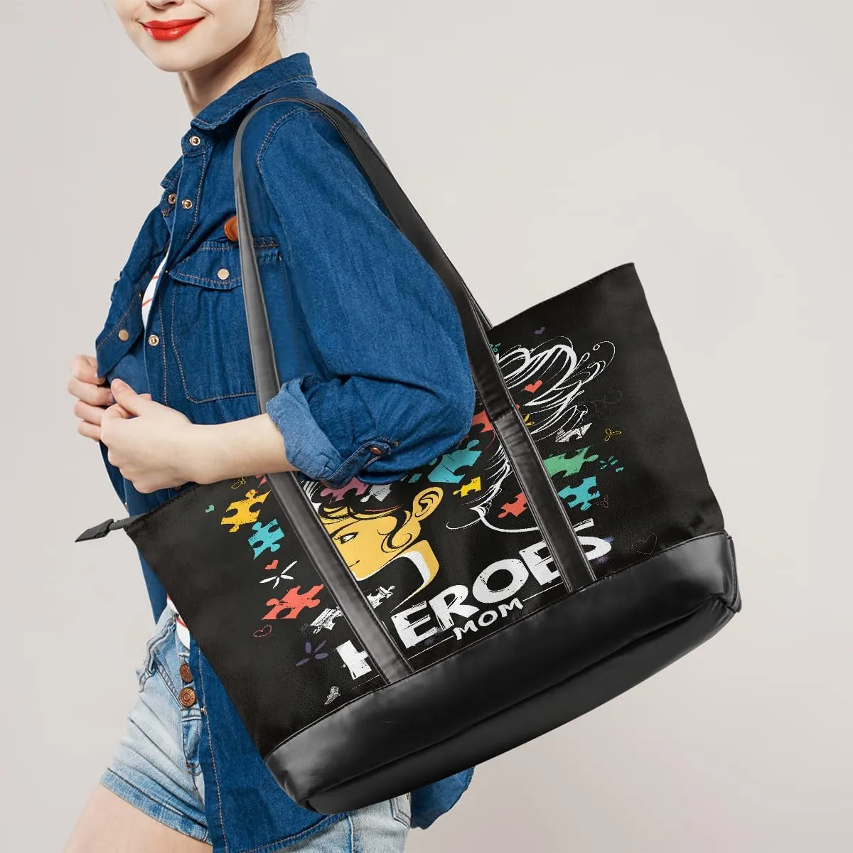 Canvas Laptop Tote Bag for Women Autism Line Design Girl 15.6 Inch Large Capacity Computer Bag