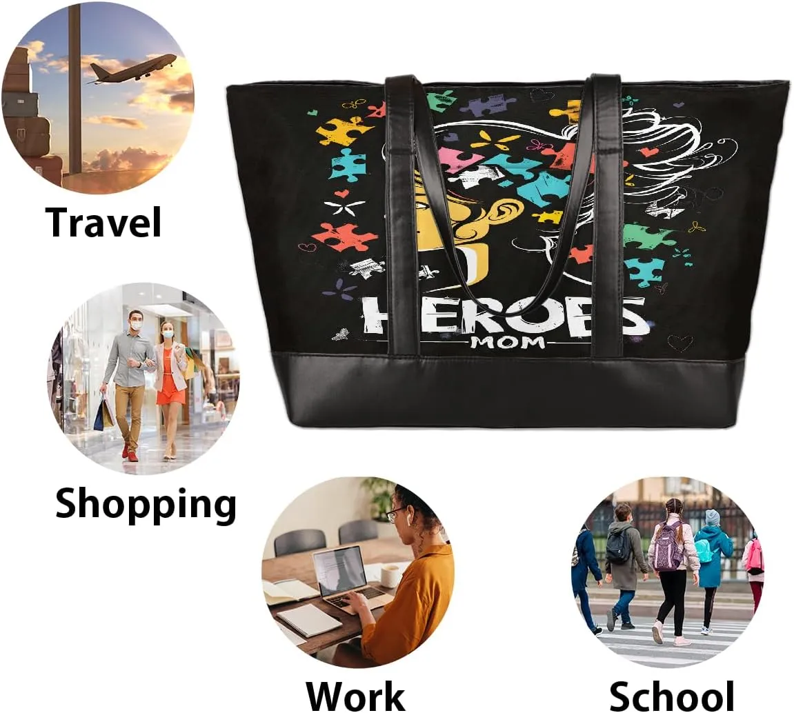 Canvas Laptop Tote Bag for Women Autism Line Design Girl 15.6 Inch Large Capacity Computer Bag