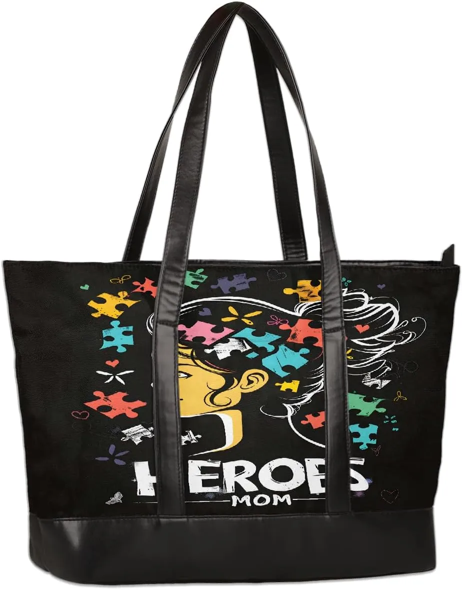 Canvas Laptop Tote Bag for Women Autism Line Design Girl 15.6 Inch Large Capacity Computer Bag