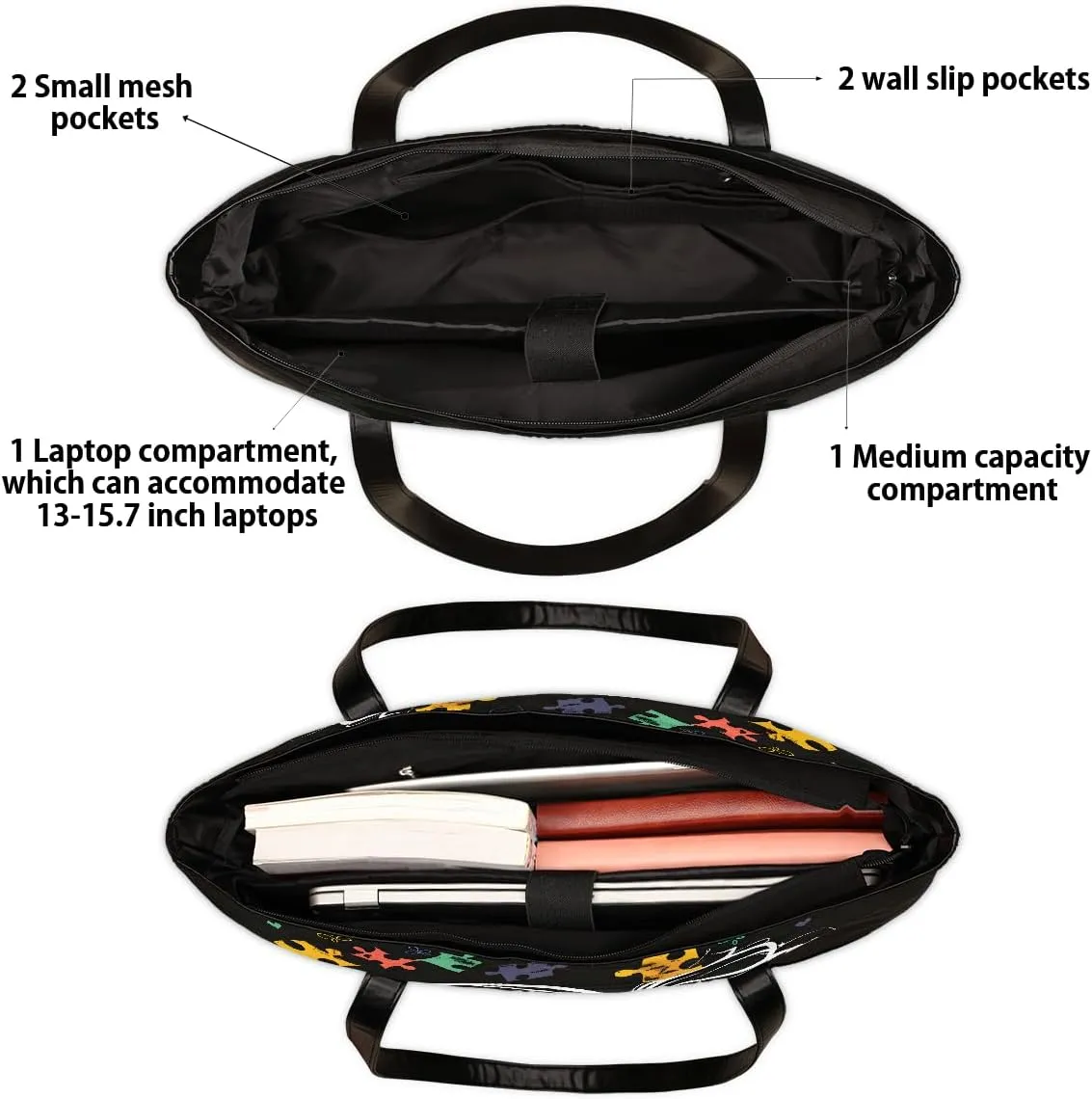 Canvas Laptop Tote Bag for Women Autism Line Design Girl 15.6 Inch Large Capacity Computer Bag