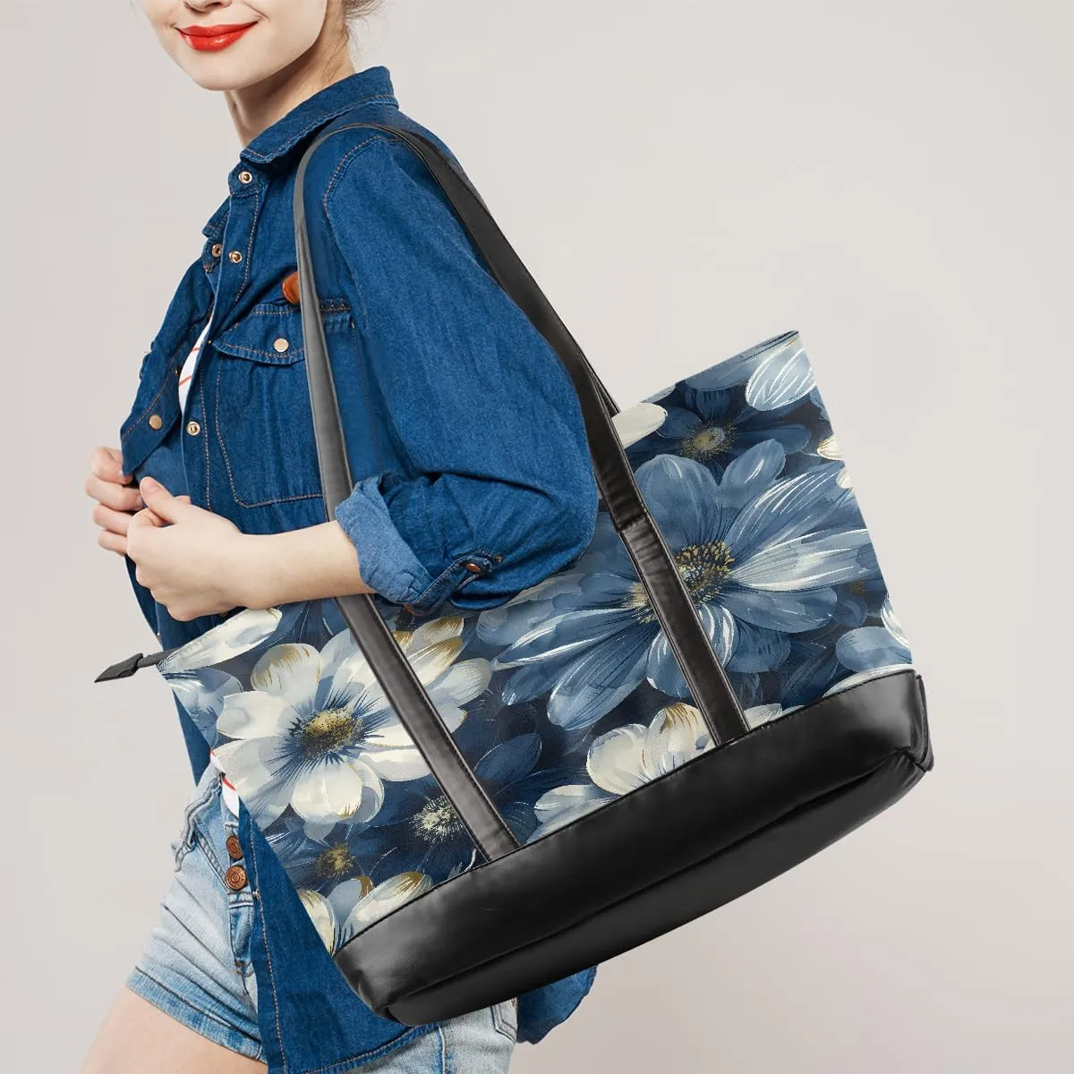 Canvas Laptop Tote Bag for Women Ethnic Mandala Art 15.6 Inch Large Capacity Computer Bag Lightweight Casual Shoulder Handbag