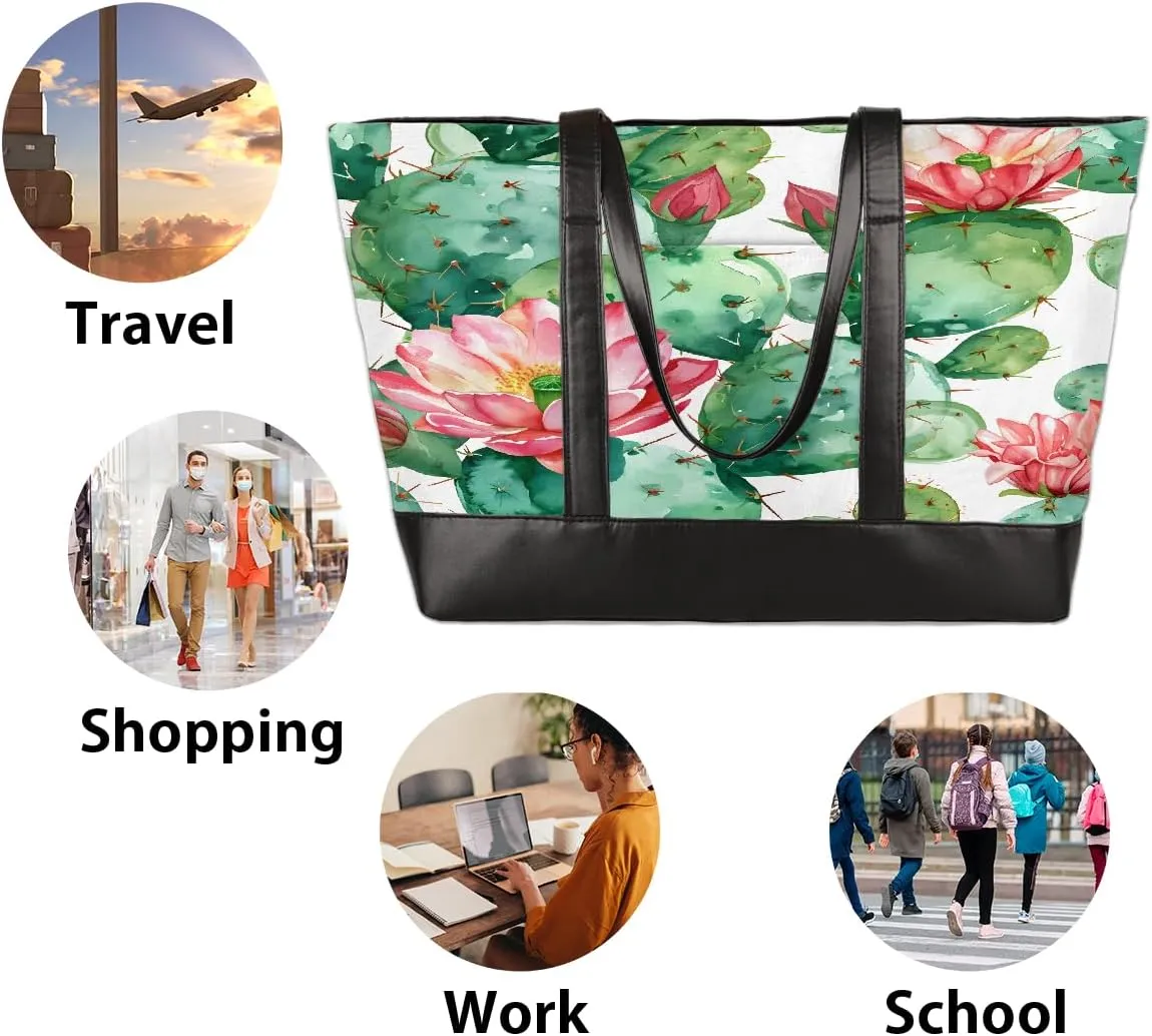 Canvas Laptop Tote Bag for Women Ethnic Mandala Art 15.6 Inch Large Capacity Computer Bag Lightweight Casual Shoulder Handbag