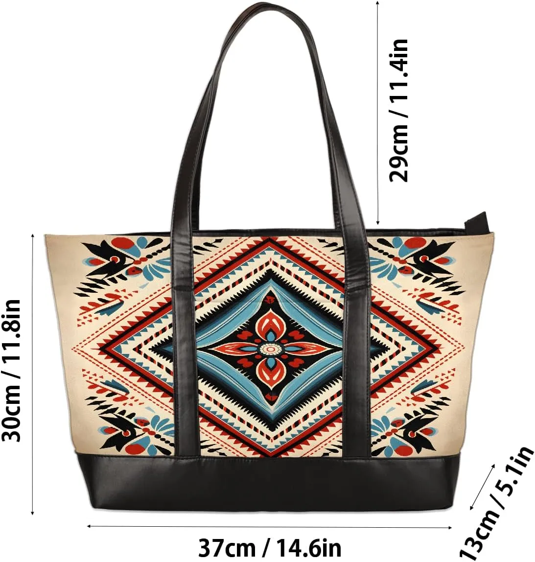Canvas Laptop Tote Bag for Women Ethnic Mandala Art 15.6 Inch Large Capacity Computer Bag Lightweight Casual Shoulder Handbag