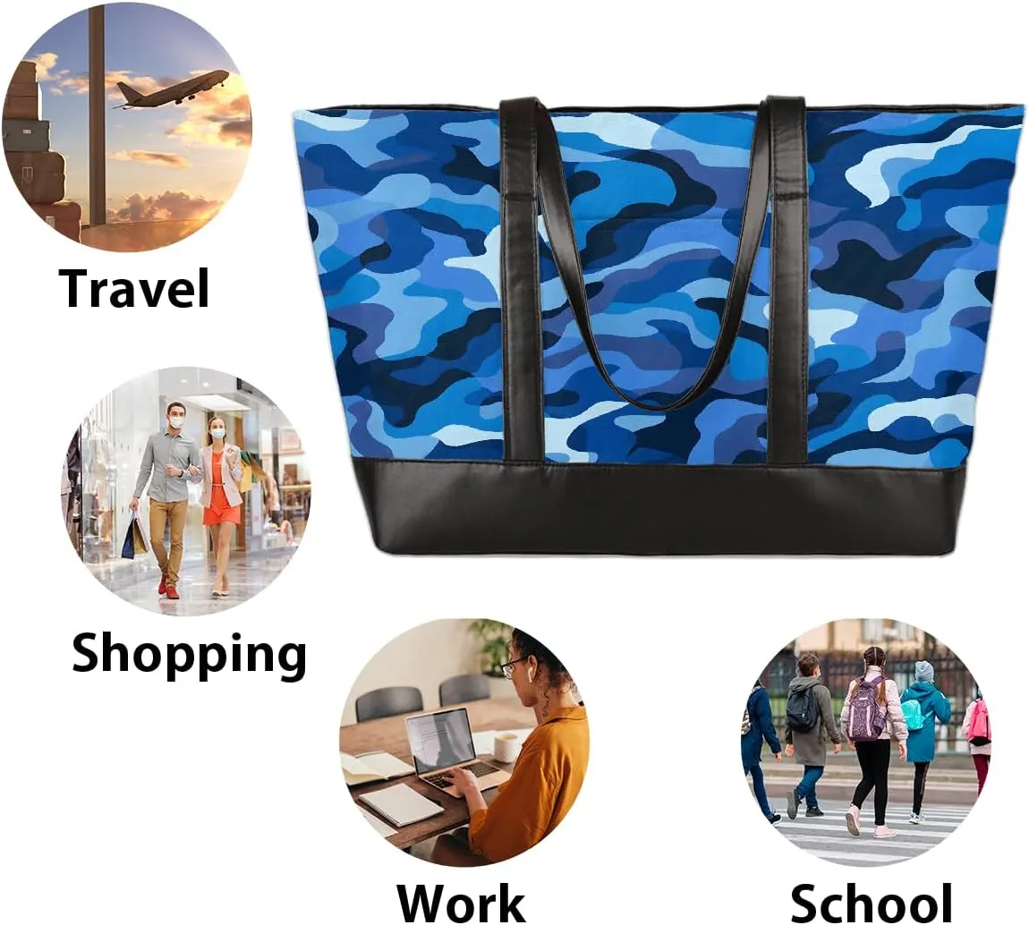 Canvas Laptop Tote Bag for Women Ethnic Mandala Art 15.6 Inch Large Capacity Computer Bag Lightweight Casual Shoulder Handbag