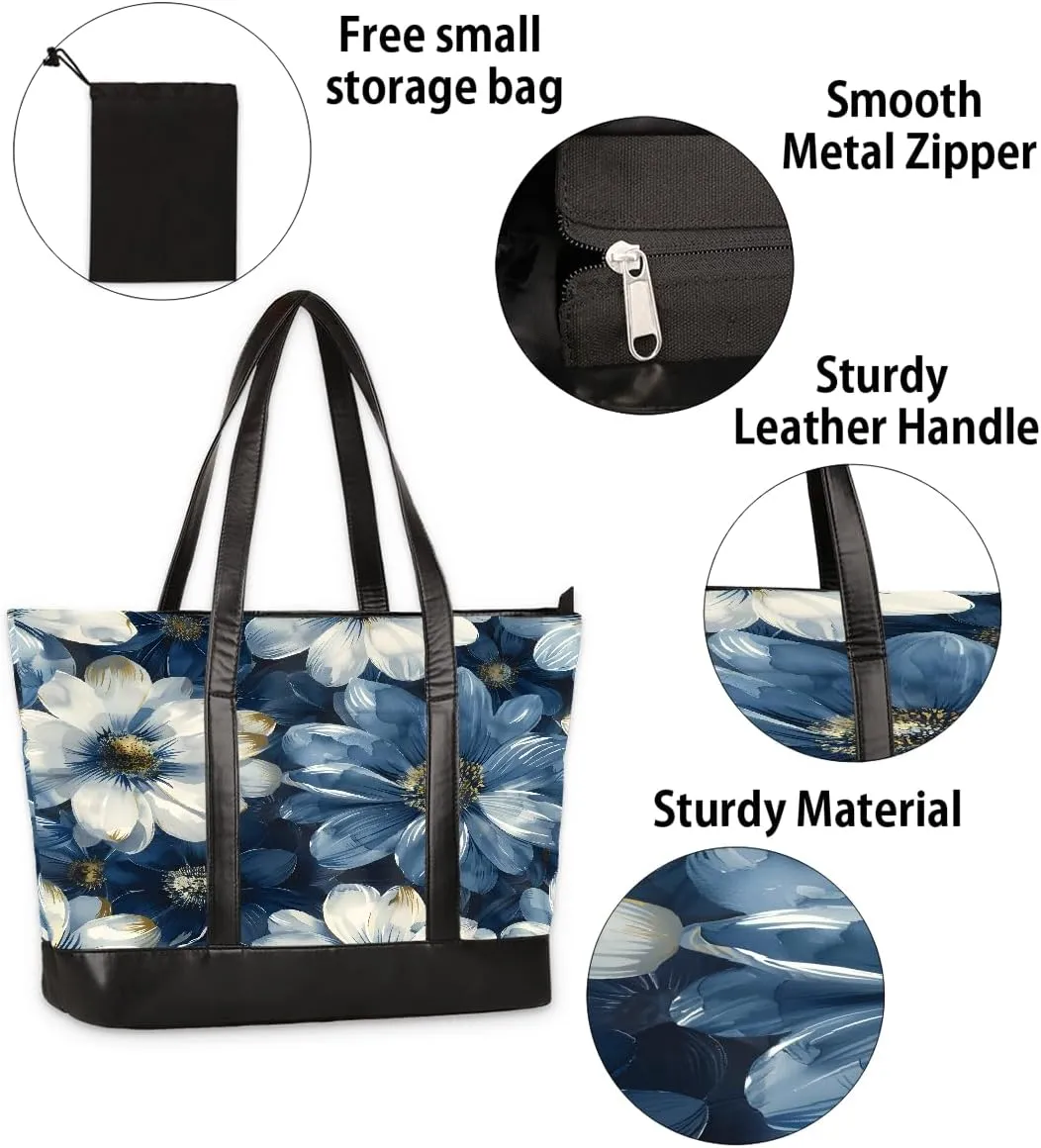 Canvas Laptop Tote Bag for Women Ethnic Mandala Art 15.6 Inch Large Capacity Computer Bag Lightweight Casual Shoulder Handbag