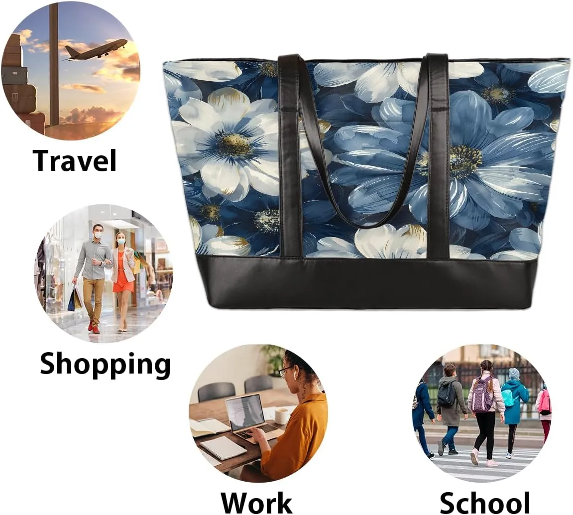 Canvas Laptop Tote Bag for Women Ethnic Mandala Art 15.6 Inch Large Capacity Computer Bag Lightweight Casual Shoulder Handbag