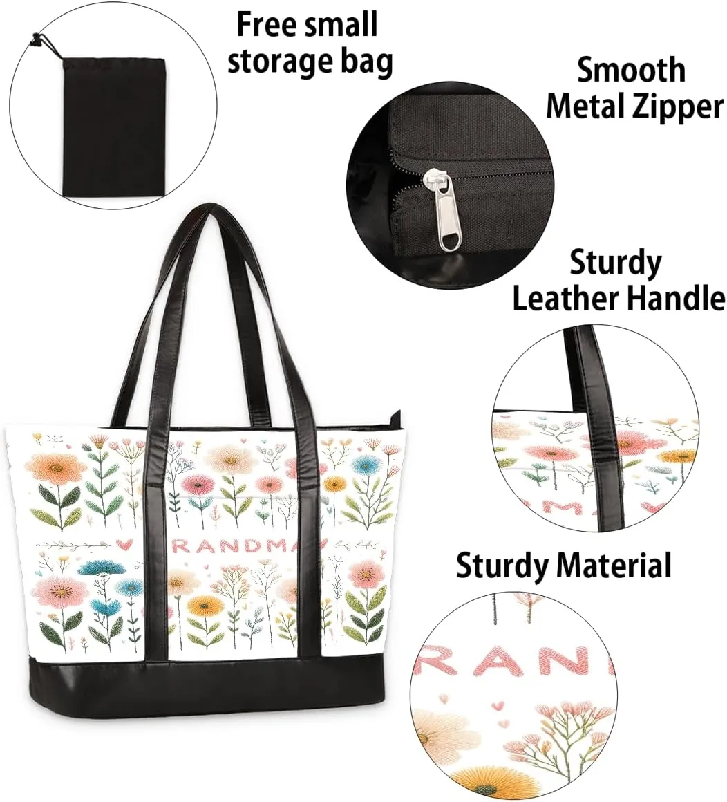 Canvas Laptop Tote Bag for Women Flower Cute Colorful 15.6 Inch Large Capacity Computer Bag