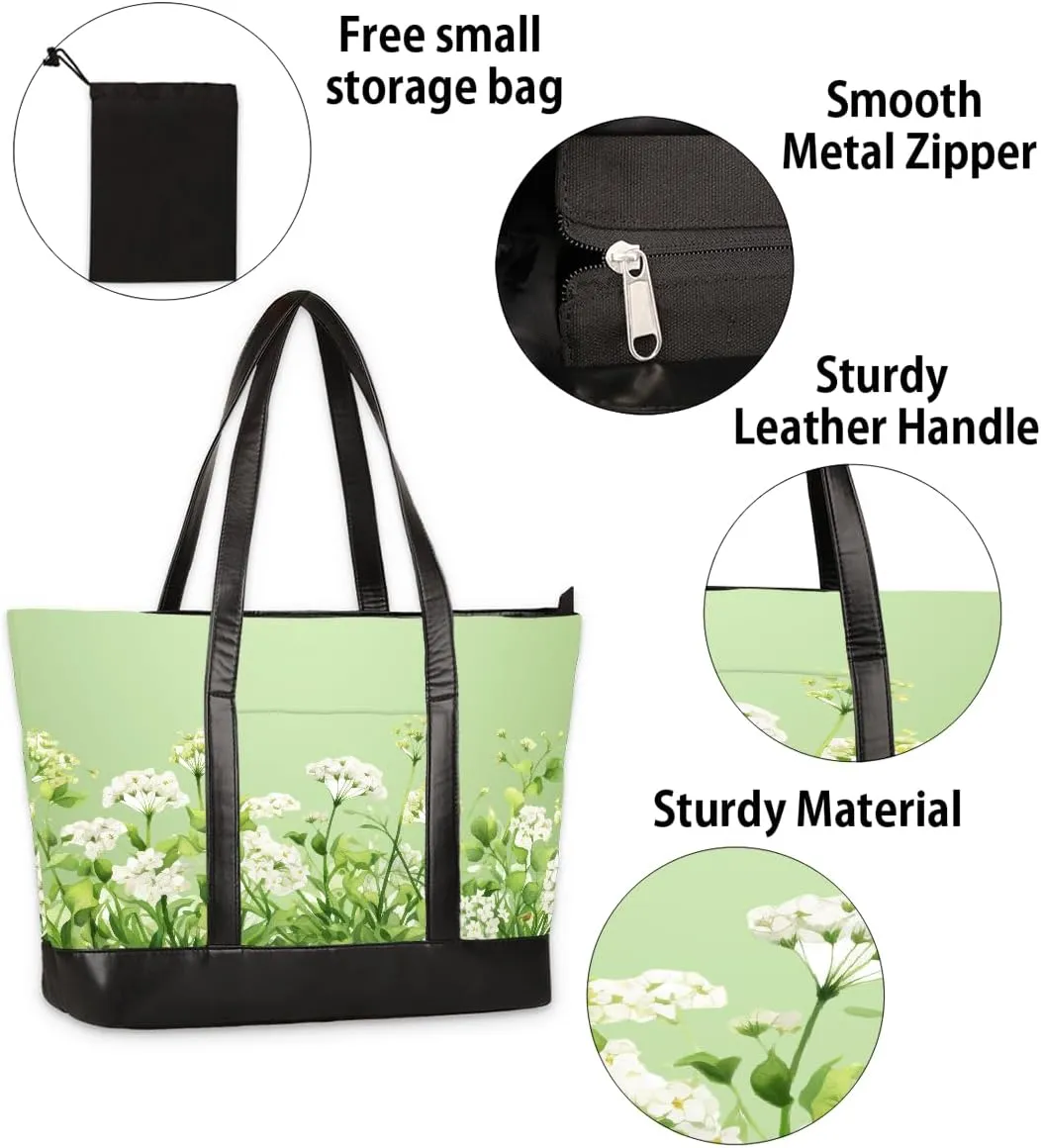 Canvas Laptop Tote Bag for Women Flower Cute Colorful 15.6 Inch Large Capacity Computer Bag