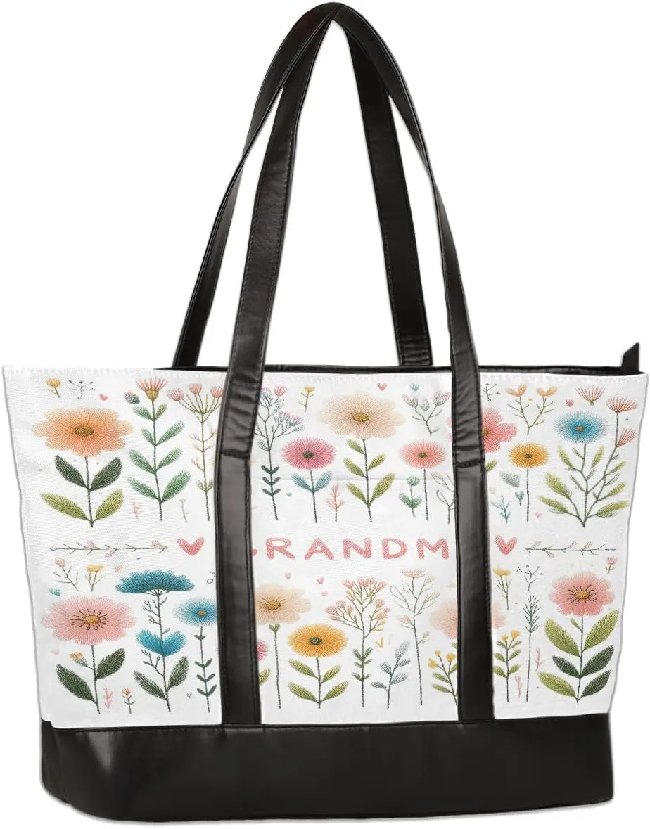 Canvas Laptop Tote Bag for Women Flower Cute Colorful 15.6 Inch Large Capacity Computer Bag