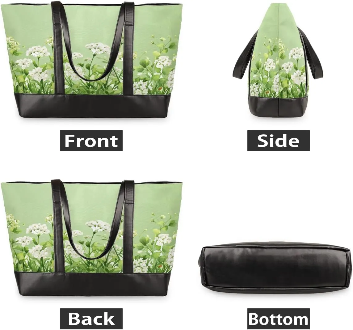Canvas Laptop Tote Bag for Women Flower Cute Colorful 15.6 Inch Large Capacity Computer Bag