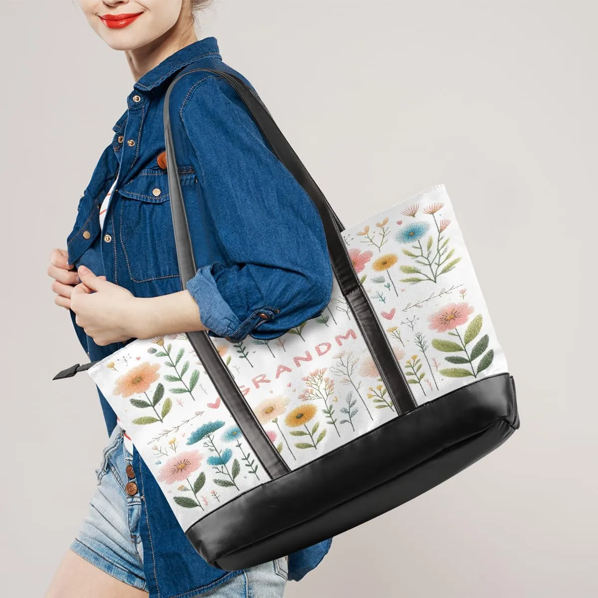 Canvas Laptop Tote Bag for Women Flower Cute Colorful 15.6 Inch Large Capacity Computer Bag