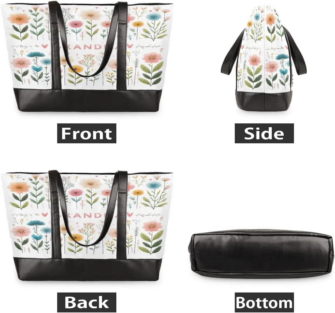 Canvas Laptop Tote Bag for Women Flower Cute Colorful 15.6 Inch Large Capacity Computer Bag