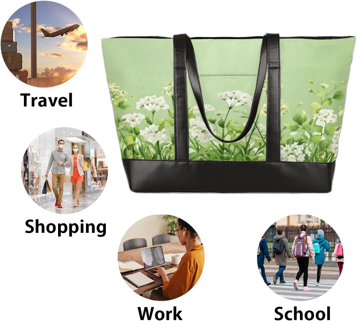 Canvas Laptop Tote Bag for Women Flower Cute Colorful 15.6 Inch Large Capacity Computer Bag
