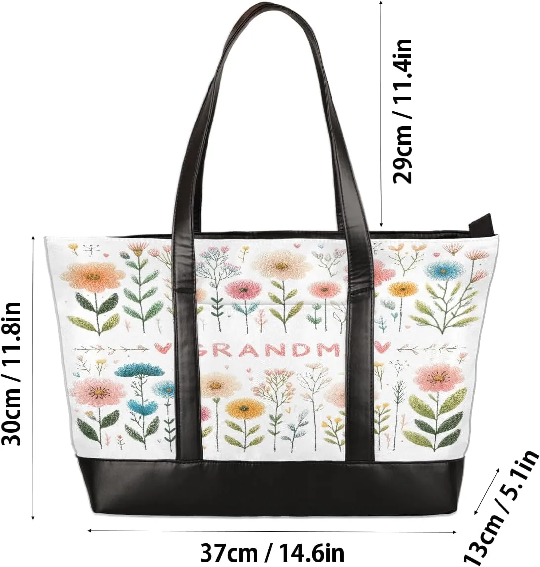 Canvas Laptop Tote Bag for Women Flower Cute Colorful 15.6 Inch Large Capacity Computer Bag