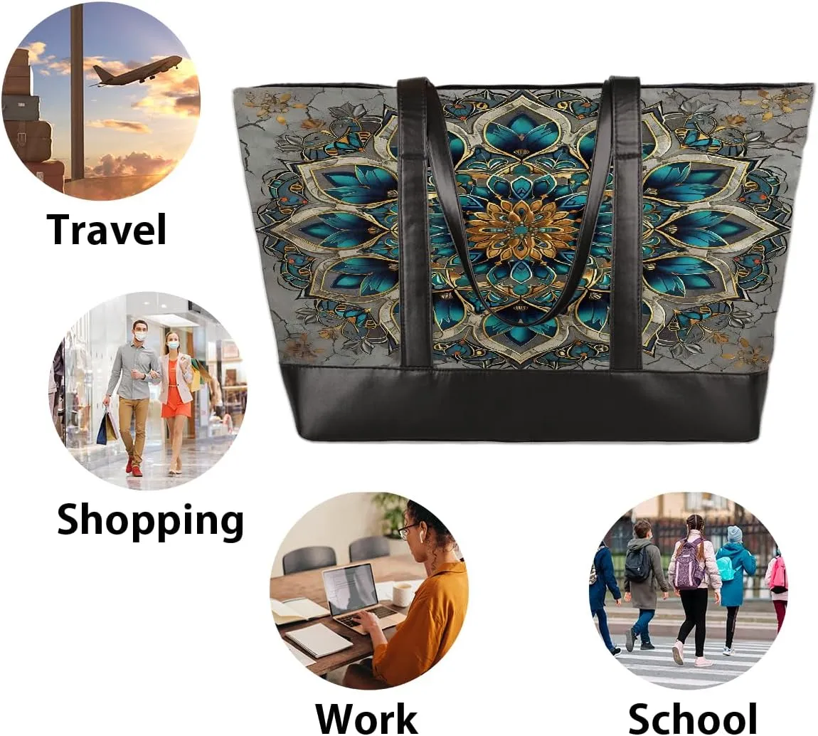 Canvas Laptop Tote Bag for Women Flower Daisy Colorful Painting 15.6 Inch Large Capacity Computer Bag