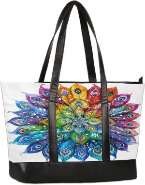 Canvas Laptop Tote Bag for Women Flower Daisy Colorful Painting 15.6 Inch Large Capacity Computer Bag