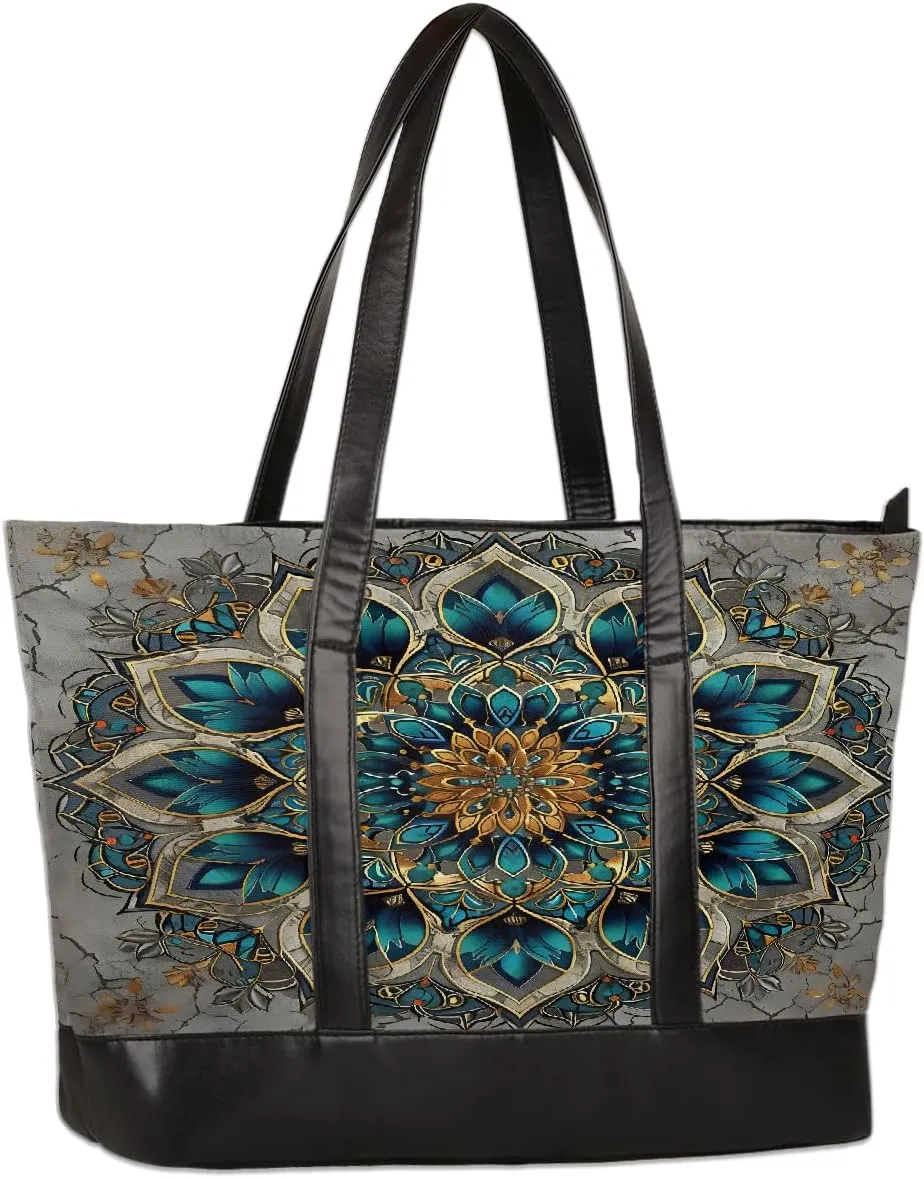 Canvas Laptop Tote Bag for Women Flower Daisy Colorful Painting 15.6 Inch Large Capacity Computer Bag