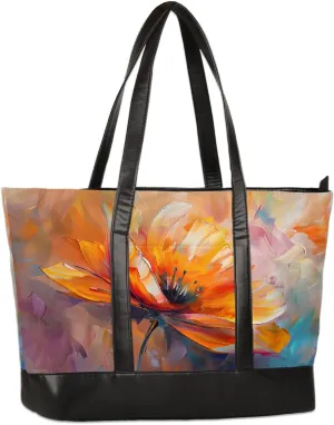 Canvas Laptop Tote Bag for Women Flower Daisy Colorful Painting 15.6 Inch Large Capacity Computer Bag