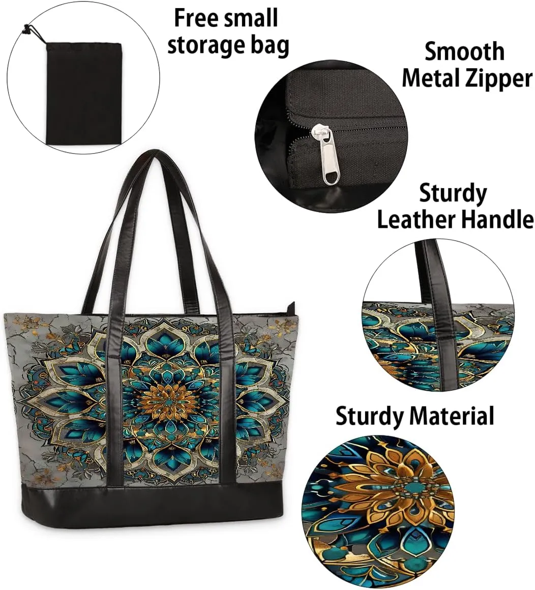 Canvas Laptop Tote Bag for Women Flower Daisy Colorful Painting 15.6 Inch Large Capacity Computer Bag