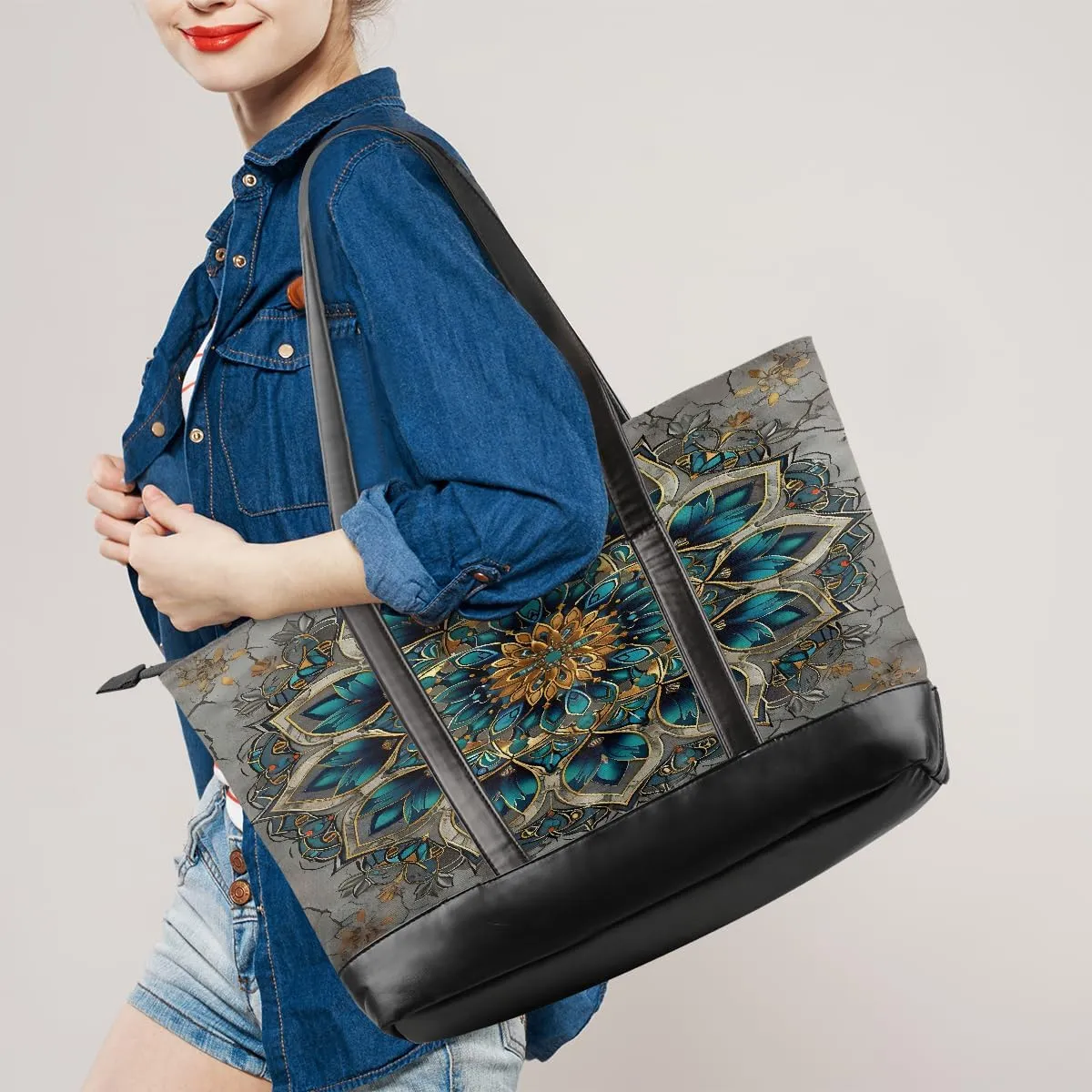 Canvas Laptop Tote Bag for Women Flower Daisy Colorful Painting 15.6 Inch Large Capacity Computer Bag