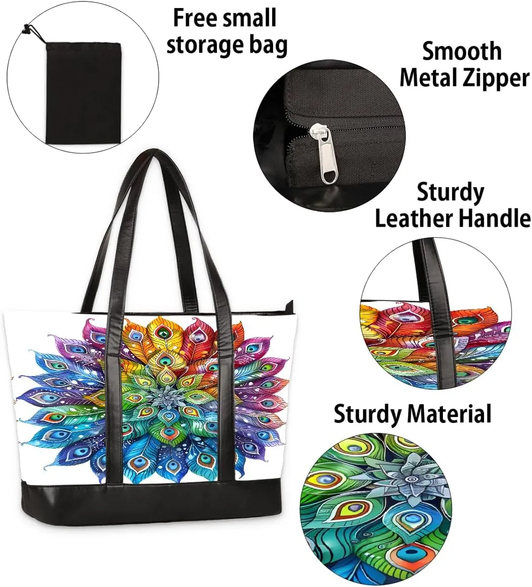 Canvas Laptop Tote Bag for Women Flower Daisy Colorful Painting 15.6 Inch Large Capacity Computer Bag
