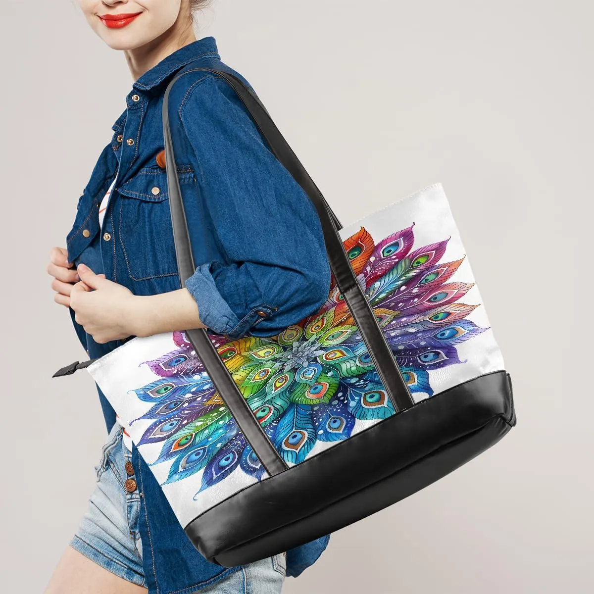 Canvas Laptop Tote Bag for Women Flower Daisy Colorful Painting 15.6 Inch Large Capacity Computer Bag