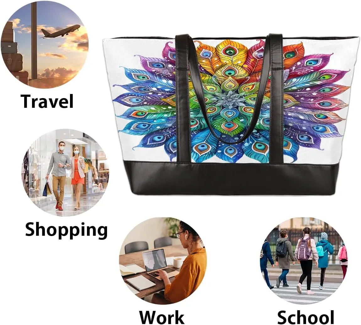 Canvas Laptop Tote Bag for Women Flower Daisy Colorful Painting 15.6 Inch Large Capacity Computer Bag