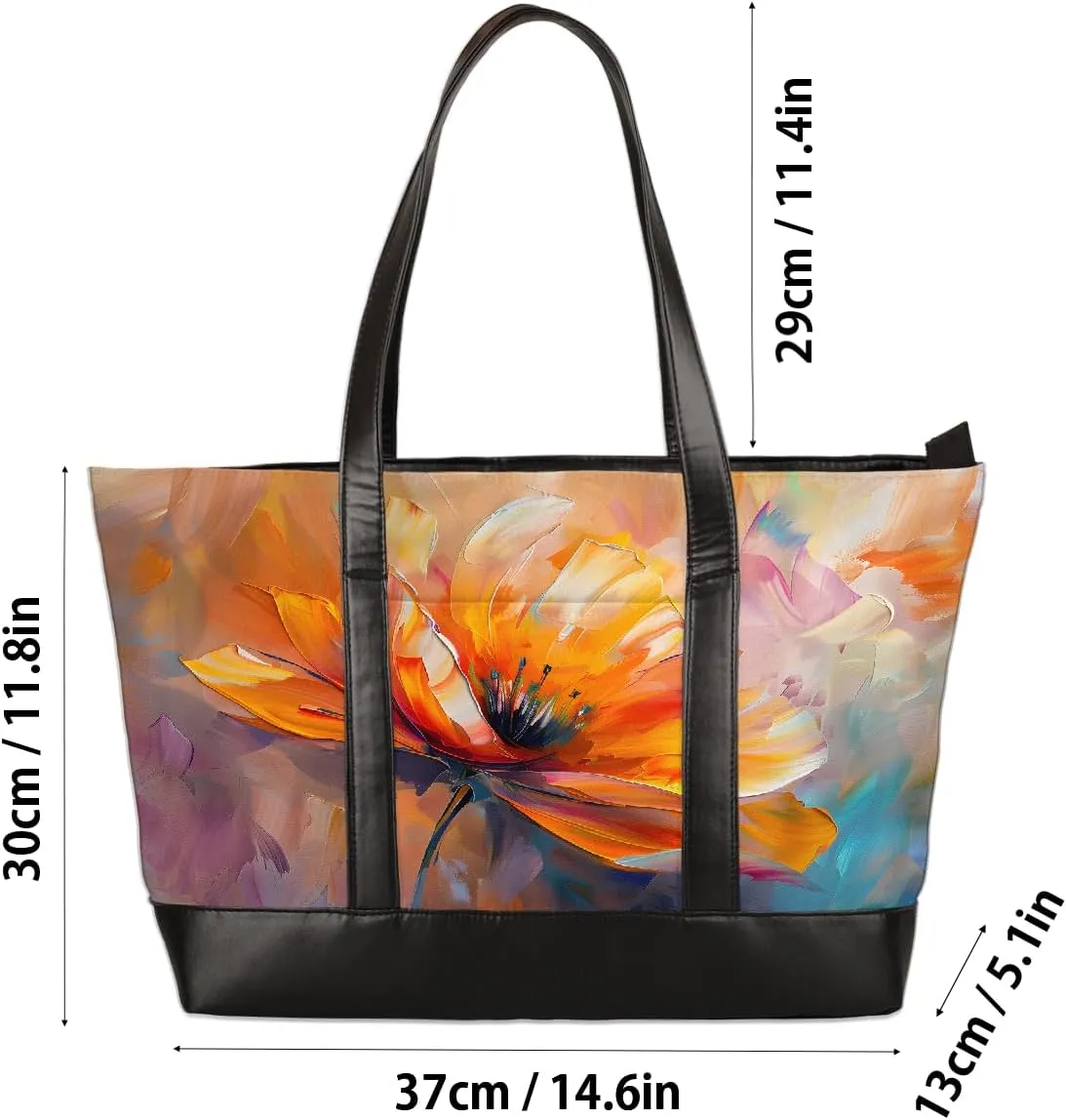 Canvas Laptop Tote Bag for Women Flower Daisy Colorful Painting 15.6 Inch Large Capacity Computer Bag